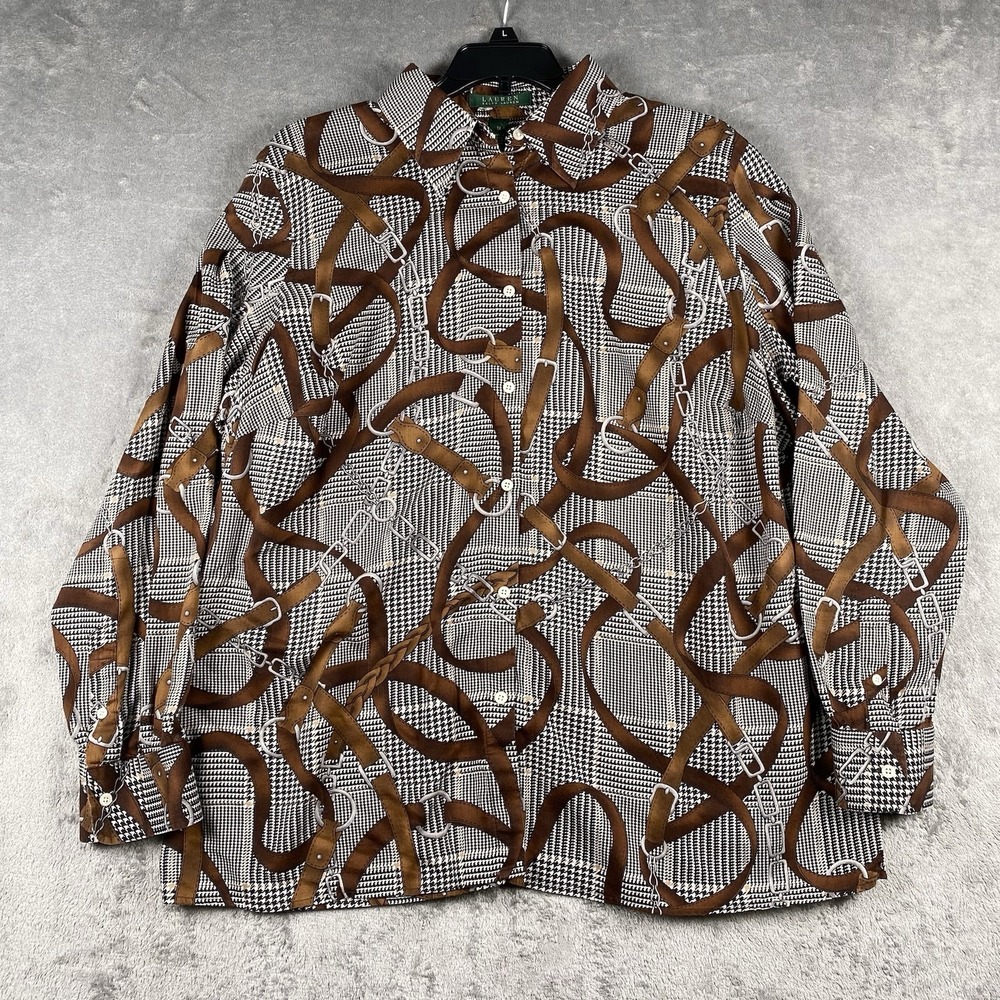 Lauren Ralph Lauren Shirt Womens 1X Equestrian Bit Bridle Long‎ Sleeve Button Up